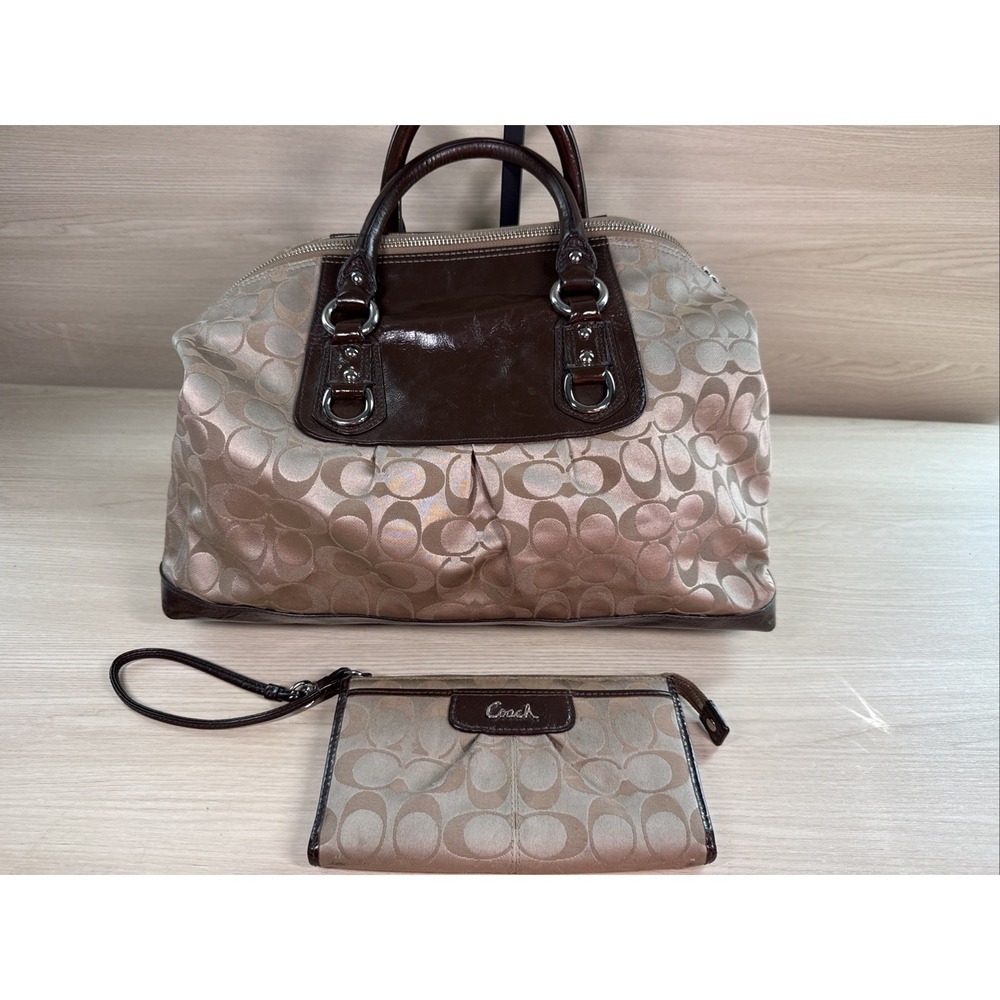 Coach Signature Sateen Ashley Satchel Bag with‎ Matching Wallet F15440 Tan Brown - Picture 5 of 15
